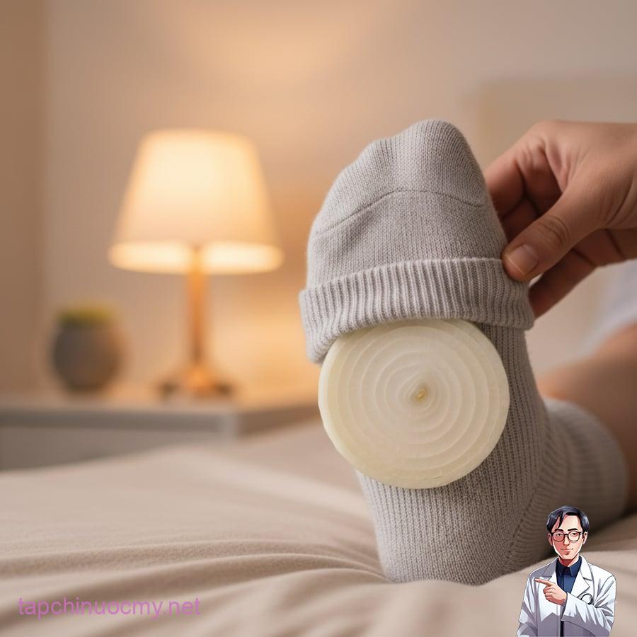 Hành tây dưới lòng bàn chân – bí quyết dân gian hỗ trợ giảm cảm lạnh nhẹ và làm ấm cơ thể.