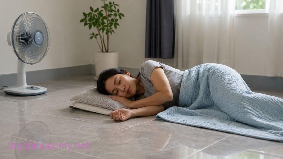 Nằm ngủ dưới sàn nhà có thể giúp mát hơn nhưng cần lưu ý