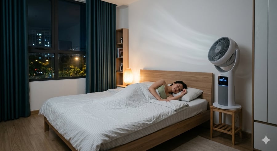 Đặt quạt lệch hướng, chọn gió vừa phải và sử dụng chế độ hẹn giờ là những cách đơn giản giúp ngủ ngon hơn mà vẫn bảo vệ sức khỏe trong những ngày nắng nóng.