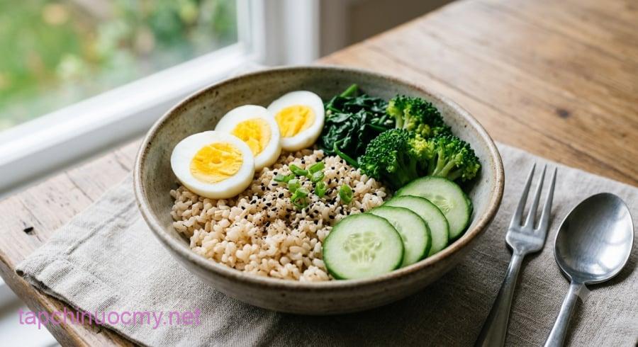 Gạo lứt giàu chất xơ hơn Bình trắng nhưng vẫn cần kiểm soát phần khi muốn giảm cân.