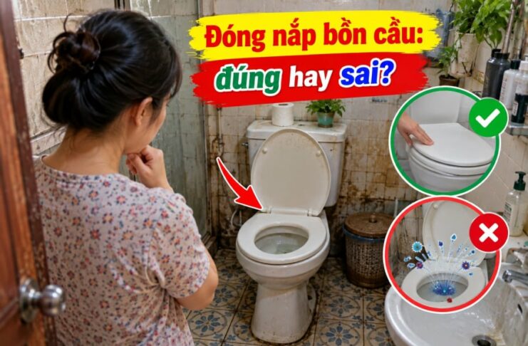 Đóng nắp bồn cầu ngay sau khi đi vệ sinh, đúng hay sai?