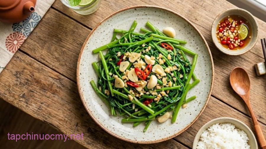 Khi xào rau muống, bạn cần nắm được một số bí quyết để rau giữ được màu xanh đẹp mắt.