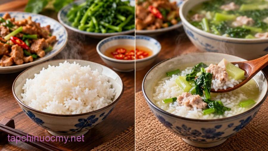 Cơm chan canh hay cơm khô sẽ tốt hơn?