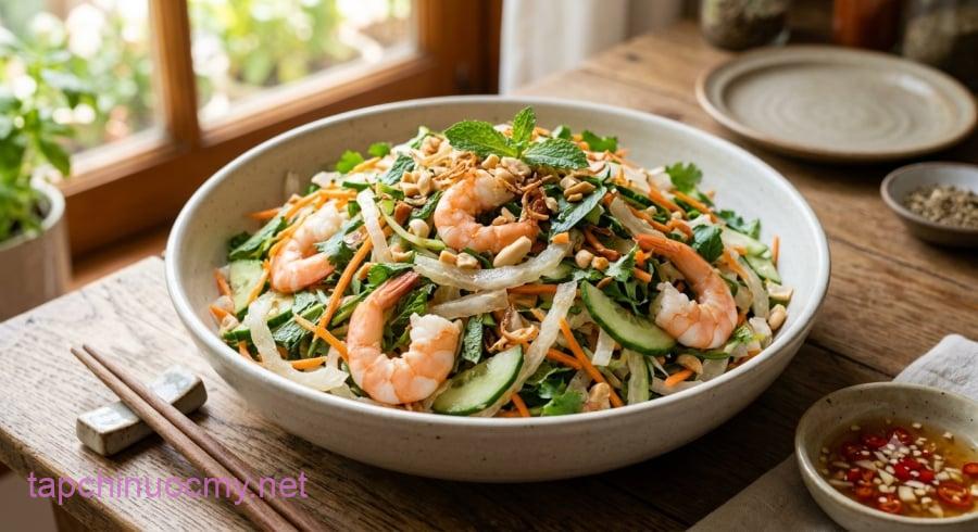 Gỏi cùi bưởi với tôm và rau củ là một cách chế biến ít đường, phù hợp hơn chè bưởi nếu đang quan tâm đến đường huyết và mỡ máu.
