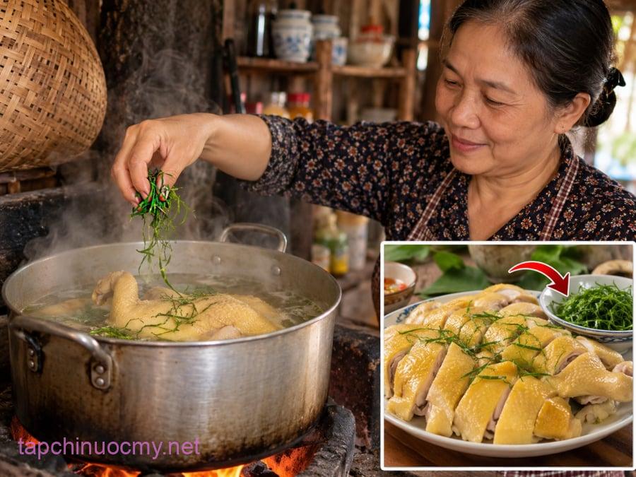 Gà và lá chanh là một cặp nguyên liệu rất quen thuộc trong ẩm thực Việt. Lá chanh có mùi thơm đặc trưng, ​​khi bò nhẹ sẽ giải phóng tinh dầu nhanh hơn. Thả vào nước mằn, mùi thơm lan đều, giúp nước thịt gà dễ chịu và giảm bớt khó chịu của thịt.