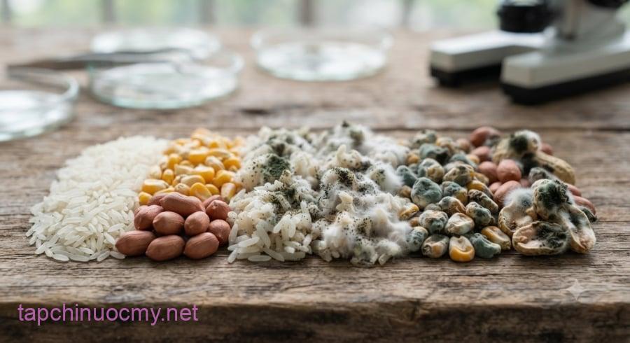Gạo, ngô, lạc và các loại hạt bị nấm mốc có thể chứa aflatoxin – độc tố nguy hiểm làm tăng nguy cơ ung thư gan.