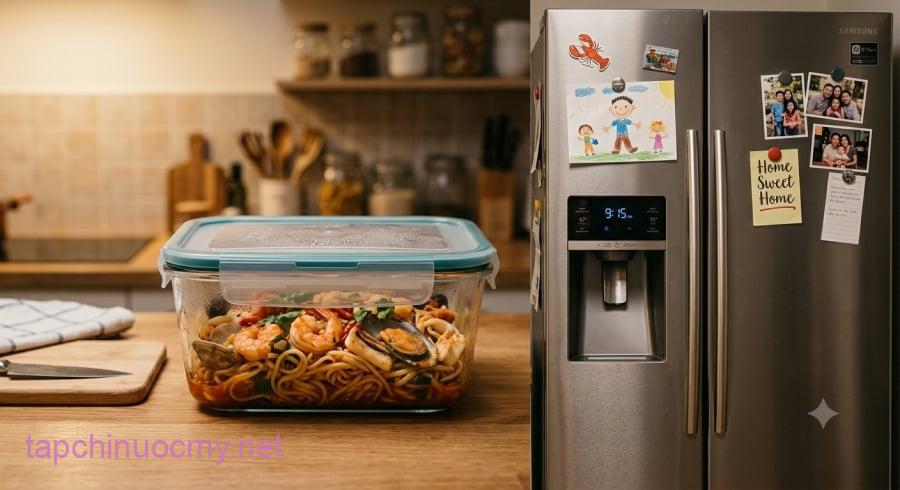 Mì hải sản và các món giàu hoang, độ ẩm cao cần được quản lý đúng cách nếu muốn sử dụng lại.